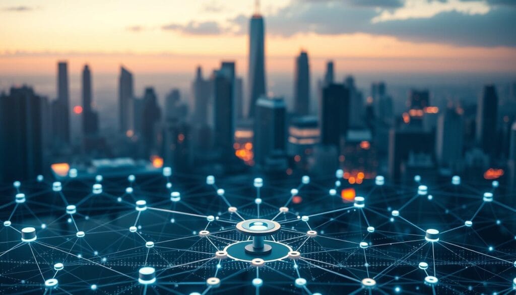 A secure digital identity framework, depicted with precision and clarity. In the foreground, a sleek, futuristic-looking blockchain interface showcases secure identification protocols. The middle ground features a network of interconnected nodes, each representing the secure exchange of personal data. In the background, a serene cityscape with towering skyscrapers, conveying the widespread integration of this technology. Soft, ambient lighting casts a warm glow, while the composition is balanced and symmetrical, evoking a sense of trust and reliability. The overall mood is one of technological sophistication, privacy, and the seamless integration of identity verification in the modern, connected world. A secure digital identity framework, depicted with precision and clarity. In the foreground, a sleek, futuristic-looking blockchain interface showcases secure identification protocols. The middle ground features a network of interconnected nodes, each representing the secure exchange of personal data. In the background, a serene cityscape with towering skyscrapers, conveying the widespread integration of this technology. Soft, ambient lighting casts a warm glow, while the composition is balanced and symmetrical, evoking a sense of trust and reliability. The overall mood is one of technological sophistication, privacy, and the seamless integration of identity verification in the modern, connected world.