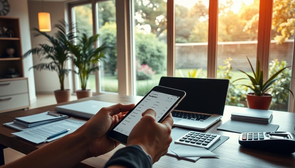 A serene, modern home office with large windows overlooking a lush garden. On the desk, a sleek laptop and a neatly organized array of financial documents, budgeting apps, and a calculator. The room is bathed in warm, natural light, creating a sense of tranquility and focus. In the foreground, a hand thoughtfully reviewing the budgeting app, conveying the importance of financial planning and the empowerment it brings in today's dynamic financial landscape. A serene, modern home office with large windows overlooking a lush garden. On the desk, a sleek laptop and a neatly organized array of financial documents, budgeting apps, and a calculator. The room is bathed in warm, natural light, creating a sense of tranquility and focus. In the foreground, a hand thoughtfully reviewing the budgeting app, conveying the importance of financial planning and the empowerment it brings in today's dynamic financial landscape.