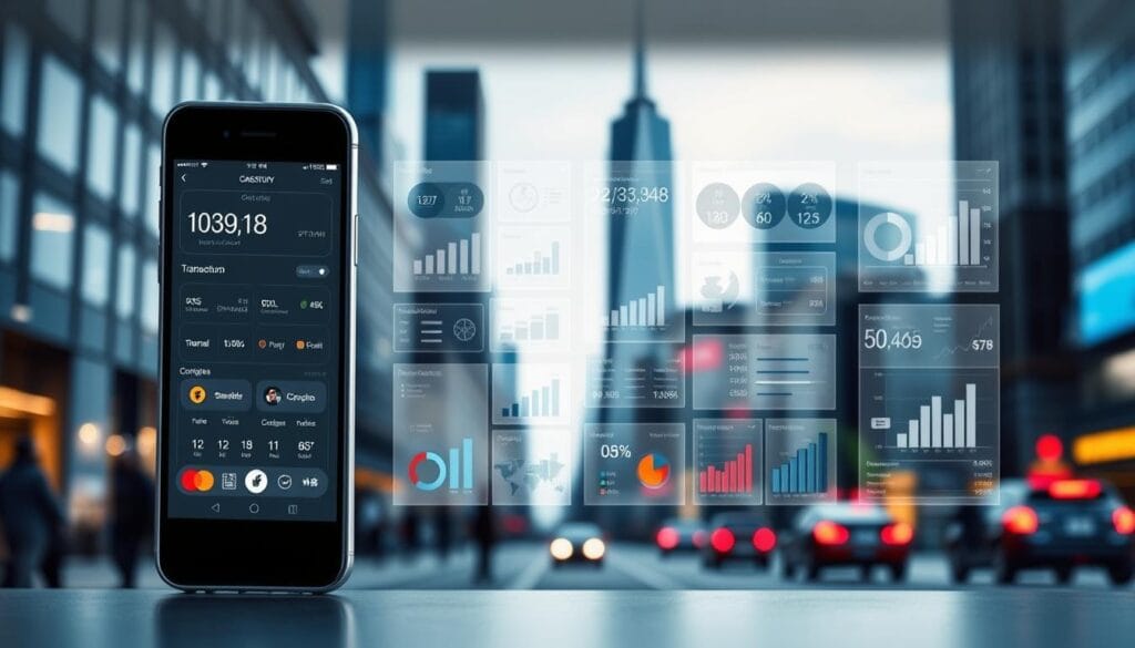 A sleek and modern mobile payment platform interface, showcasing various case studies and user scenarios. The foreground features a stylish smartphone with a clean, intuitive UI displaying transaction details and statistics. The middle ground depicts elegant data visualizations, charts, and infographics highlighting the platform's features and benefits. In the background, a blurred cityscape with skyscrapers and busy streets, symbolizing the platform's global reach and integration with the fast-paced digital economy. The overall mood is one of sophistication, efficiency, and technological innovation, capturing the essence of the "Mobile Banking and Payment Platforms: Case Studies" section. A sleek and modern mobile payment platform interface, showcasing various case studies and user scenarios. The foreground features a stylish smartphone with a clean, intuitive UI displaying transaction details and statistics. The middle ground depicts elegant data visualizations, charts, and infographics highlighting the platform's features and benefits. In the background, a blurred cityscape with skyscrapers and busy streets, symbolizing the platform's global reach and integration with the fast-paced digital economy. The overall mood is one of sophistication, efficiency, and technological innovation, capturing the essence of the "Mobile Banking and Payment Platforms: Case Studies" section.