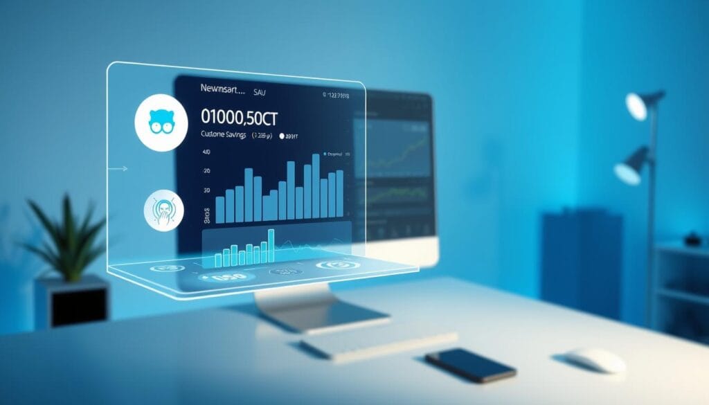 A sleek, futuristic interface of automated savings algorithms, featuring a floating holographic display showcasing financial data and customizable savings plans. In the foreground, stylized icons and graphs illustrate the seamless integration of AI-powered money management. The middle ground depicts a minimalist workspace, with a modern desktop computer and gesture-controlled interfaces. The background is bathed in a cool, blue-tinted lighting, evoking a sense of technological advancement and financial security. The overall composition conveys the effortless, intuitive nature of the fintech apps, empowering users to save with precision and ease. A sleek, futuristic interface of automated savings algorithms, featuring a floating holographic display showcasing financial data and customizable savings plans. In the foreground, stylized icons and graphs illustrate the seamless integration of AI-powered money management. The middle ground depicts a minimalist workspace, with a modern desktop computer and gesture-controlled interfaces. The background is bathed in a cool, blue-tinted lighting, evoking a sense of technological advancement and financial security. The overall composition conveys the effortless, intuitive nature of the fintech apps, empowering users to save with precision and ease.