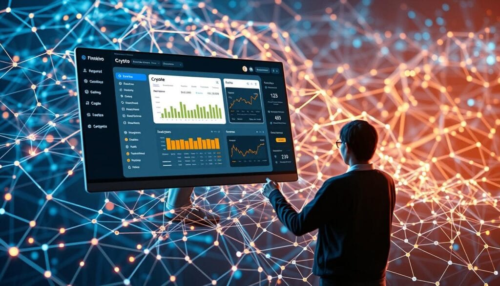 A sleek, modern crypto interface hovers above a translucent blockchain network, its intricate nodes and connections pulsing with digital energy. A user navigates the intuitive dashboard, seamlessly managing their cryptocurrency portfolio, tax reporting, and transaction history. Warm lighting casts a soft glow, creating an inviting atmosphere of effortless control and financial empowerment. The scene conveys the future of blockchain-powered user experiences - simplified, secure, and tailored to the needs of the modern crypto enthusiast. A sleek, modern crypto interface hovers above a translucent blockchain network, its intricate nodes and connections pulsing with digital energy. A user navigates the intuitive dashboard, seamlessly managing their cryptocurrency portfolio, tax reporting, and transaction history. Warm lighting casts a soft glow, creating an inviting atmosphere of effortless control and financial empowerment. The scene conveys the future of blockchain-powered user experiences - simplified, secure, and tailored to the needs of the modern crypto enthusiast.