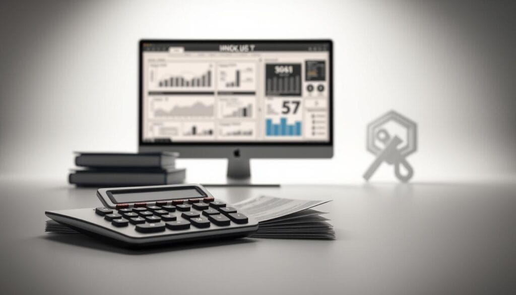 A sophisticated 3D rendering of a business strategy scene, set against a clean, minimalist background. In the foreground, a meticulously detailed calculator and a stack of financial documents symbolize the 20% Pass-Through Deduction (QBI). The middle ground features a computer monitor displaying a complex financial model, with charts and data visualizations. Subtle lighting casts dramatic shadows, creating a sense of depth and focus. In the background, a stylized glyph or icon represents the concept of small business tax deductions. The overall mood is one of analytical precision, financial optimization, and strategic planning. A sophisticated 3D rendering of a business strategy scene, set against a clean, minimalist background. In the foreground, a meticulously detailed calculator and a stack of financial documents symbolize the 20% Pass-Through Deduction (QBI). The middle ground features a computer monitor displaying a complex financial model, with charts and data visualizations. Subtle lighting casts dramatic shadows, creating a sense of depth and focus. In the background, a stylized glyph or icon represents the concept of small business tax deductions. The overall mood is one of analytical precision, financial optimization, and strategic planning.