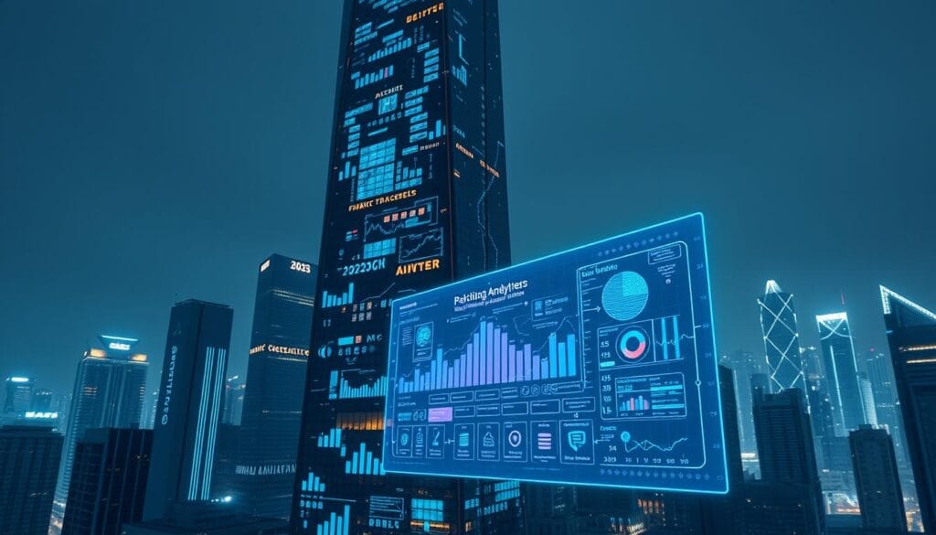 A striking cityscape at night, with a towering futuristic skyscraper at the center. The building's facade is adorned with a mesmerizing display of data visualizations, graphs, and predictive analytics models, illuminating the AI-driven financial systems within. In the foreground, a holographic interface hovers, showcasing intricate debt management algorithms. The scene is bathed in a cool, neon-tinged lighting, creating an atmosphere of technological sophistication and innovation. In the background, the skyline is dotted with other sleek, high-tech structures, hinting at the seamless integration of AI and finance in the year 2025. A striking cityscape at night, with a towering futuristic skyscraper at the center. The building's facade is adorned with a mesmerizing display of data visualizations, graphs, and predictive analytics models, illuminating the AI-driven financial systems within. In the foreground, a holographic interface hovers, showcasing intricate debt management algorithms. The scene is bathed in a cool, neon-tinged lighting, creating an atmosphere of technological sophistication and innovation. In the background, the skyline is dotted with other sleek, high-tech structures, hinting at the seamless integration of AI and finance in the year 2025.