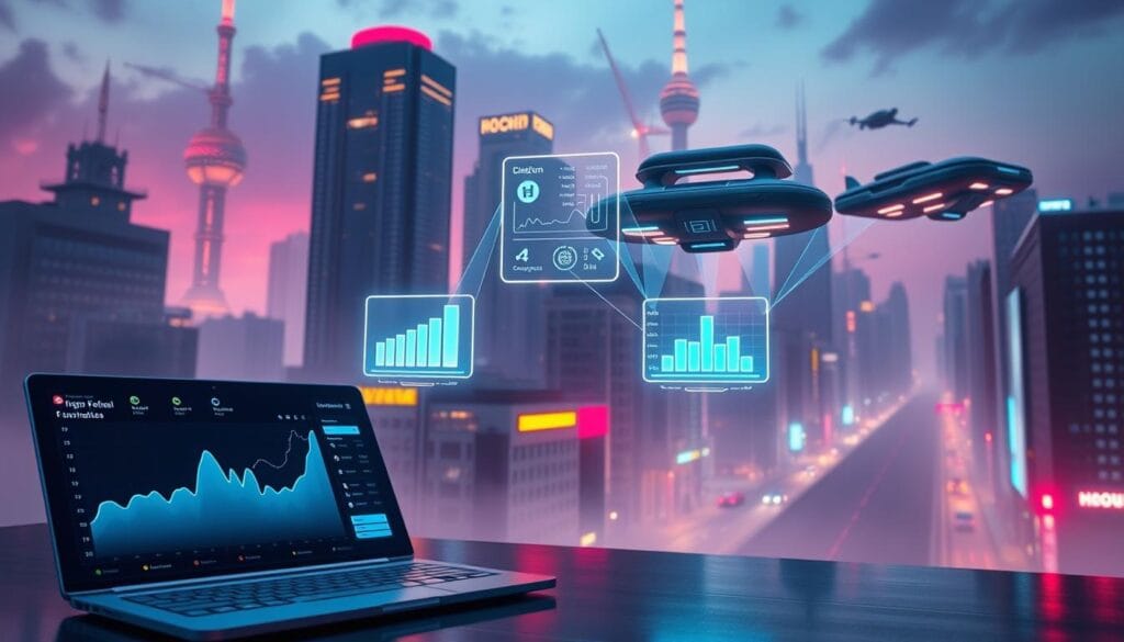 A surreal and visually striking scene depicting alternative budgeting methods for the modern digital age. In the foreground, a minimalist graphical interface displays a fluid, real-time visualization of personal finances, with intuitive controls and interactive charts. In the middle ground, a trio of futuristic financial tools levitate, projecting holographic budget projections and customizable forecasting models. The background is a dreamlike, neon-lit cityscape, with towering skyscrapers and hovering vehicles, evoking a sense of technological advancement and urban progress. The lighting is dramatic, with sharp contrasts and vivid, saturated colors, creating an atmosphere of innovation and forward-thinking financial management. A surreal and visually striking scene depicting alternative budgeting methods for the modern digital age. In the foreground, a minimalist graphical interface displays a fluid, real-time visualization of personal finances, with intuitive controls and interactive charts. In the middle ground, a trio of futuristic financial tools levitate, projecting holographic budget projections and customizable forecasting models. The background is a dreamlike, neon-lit cityscape, with towering skyscrapers and hovering vehicles, evoking a sense of technological advancement and urban progress. The lighting is dramatic, with sharp contrasts and vivid, saturated colors, creating an atmosphere of innovation and forward-thinking financial management.