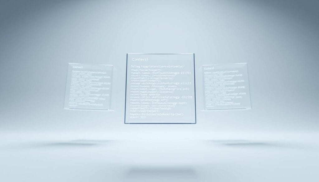 A transparent, 3D visualization of blockchain smart contracts floating in a clean, minimalist workspace. The contracts are represented as translucent, floating cubes with lines of code and cryptographic symbols glowing within. The background is a soft, neutral gradient, allowing the contracts to stand out. Diffused, soft lighting from an unseen source creates depth and highlights the intricate details. The camera is positioned at a low, slightly angled perspective to convey a sense of scale and importance. The overall mood is one of technological sophistication, innovation, and the transformative power of blockchain technology.