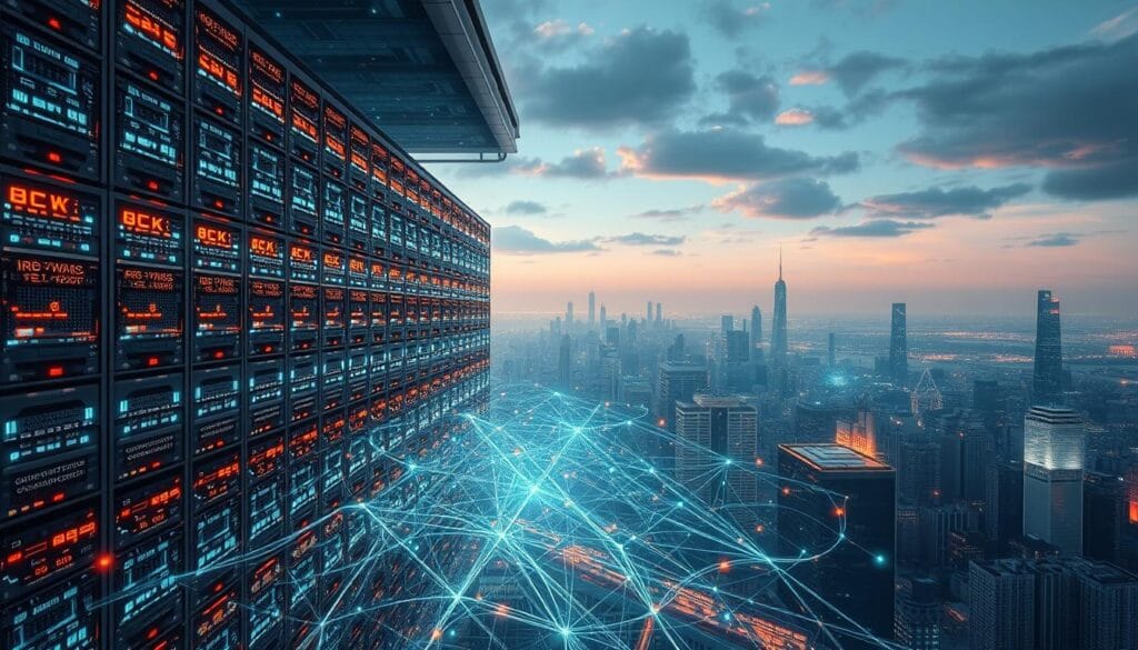 A vast quantum computer array, its modular nodes pulsing with a mesmerizing web of digital flows. Holographic risk management algorithms unfold in the foreground, their intricate mathematical patterns visualizing the complex interplay of financial data. The scene is bathed in a cool, ethereal glow, the gentle hum of quantum processors conveying a sense of precision and power. In the background, a panoramic view of a bustling metropolis, the skyline dotted with towering skyscrapers - a metaphor for the transformative impact of quantum finance on the global economy. A vast quantum computer array, its modular nodes pulsing with a mesmerizing web of digital flows. Holographic risk management algorithms unfold in the foreground, their intricate mathematical patterns visualizing the complex interplay of financial data. The scene is bathed in a cool, ethereal glow, the gentle hum of quantum processors conveying a sense of precision and power. In the background, a panoramic view of a bustling metropolis, the skyline dotted with towering skyscrapers - a metaphor for the transformative impact of quantum finance on the global economy.