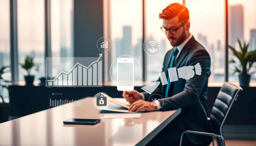 A vibrant and dynamic scene showcasing the benefits of quick funding. In the foreground, a modern office setting with a well-dressed professional reviewing financial documents on a sleek, minimalist desk. Soft, warm lighting illuminates the scene, creating a sense of productivity and efficiency. In the middle ground, an array of visual elements symbolizing the advantages of quick funding, such as a graph displaying rapid growth, a mobile device highlighting a seamless application process, and a handshake signifying the connection between lenders and borrowers. The background features a blurred cityscape, hinting at the broader economic opportunities enabled by this type of financing. The overall composition conveys a sense of opportunity, convenience, and the empowerment of both investors and borrowers.