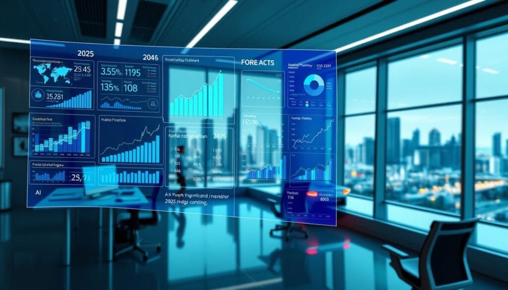 A vibrant, dynamic visualization of market forecasts for AI-powered micro-investing in 2025. In the foreground, a holographic display projects real-time data visualizations, charts, and graphs, showcasing the growth trends and performance metrics of various AI-driven investment strategies. The middle ground features a minimalist, futuristic office setting, with sleek workstations and advanced computing devices. In the background, a panoramic window reveals a bustling cityscape, with skyscrapers and autonomous vehicles, symbolizing the integration of AI technology into the financial landscape. The lighting is a mix of cool, LED-powered illumination and natural daylight, creating a sense of technological sophistication and progress. The overall mood is one of excitement, innovation, and the promise of a more intelligent and profitable future for micro-investing. A vibrant, dynamic visualization of market forecasts for AI-powered micro-investing in 2025. In the foreground, a holographic display projects real-time data visualizations, charts, and graphs, showcasing the growth trends and performance metrics of various AI-driven investment strategies. The middle ground features a minimalist, futuristic office setting, with sleek workstations and advanced computing devices. In the background, a panoramic window reveals a bustling cityscape, with skyscrapers and autonomous vehicles, symbolizing the integration of AI technology into the financial landscape. The lighting is a mix of cool, LED-powered illumination and natural daylight, creating a sense of technological sophistication and progress. The overall mood is one of excitement, innovation, and the promise of a more intelligent and profitable future for micro-investing.