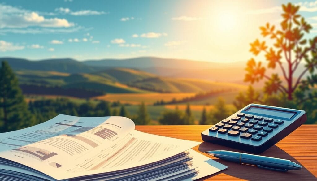 A vibrant illustration depicting the key elements of a comprehensive retirement plan. In the foreground, a stack of financial documents and investment reports, casting a warm glow under natural light. In the middle ground, a sleek, modern calculator and a pen, symbolizing the careful planning and calculations involved. In the background, a serene landscape with rolling hills and a clear sky, representing the long-term financial security and peace of mind that a well-designed retirement plan can provide. The overall mood is one of diligence, optimism, and financial empowerment, capturing the essence of unlocking the benefits of the SECURE 2.0 Act for small business retirement savings. A vibrant illustration depicting the key elements of a comprehensive retirement plan. In the foreground, a stack of financial documents and investment reports, casting a warm glow under natural light. In the middle ground, a sleek, modern calculator and a pen, symbolizing the careful planning and calculations involved. In the background, a serene landscape with rolling hills and a clear sky, representing the long-term financial security and peace of mind that a well-designed retirement plan can provide. The overall mood is one of diligence, optimism, and financial empowerment, capturing the essence of unlocking the benefits of the SECURE 2.0 Act for small business retirement savings.
