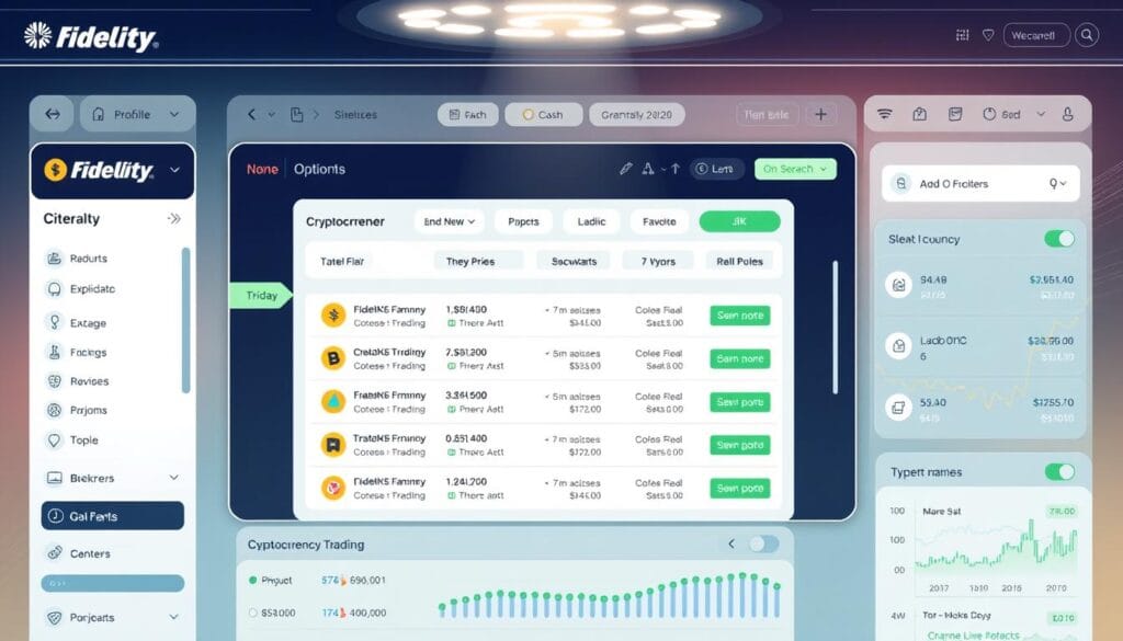 An image of Fidelity's user interface showing cryptocurrency trading options. An image of Fidelity's user interface showing cryptocurrency trading options.