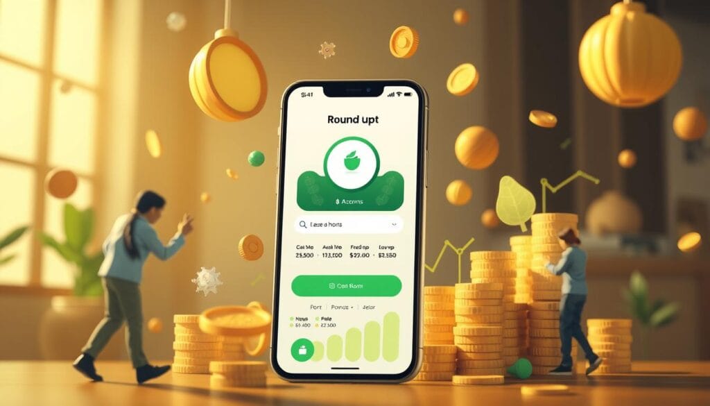 An image representing the Acorns app, possibly showing its round-up feature in action. An image representing the Acorns app, possibly showing its round-up feature in action.