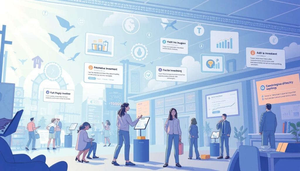 Generate an image illustrating Public's social and fractional share investing features.