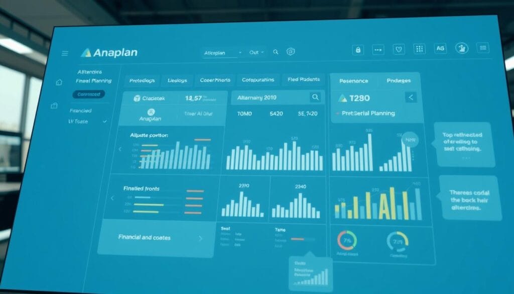Generate an image of Anaplan's connected planning platform interface showcasing its AI-driven financial planning capabilities. Generate an image of Anaplan's connected planning platform interface showcasing its AI-driven financial planning capabilities.