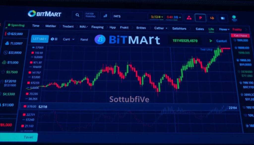 Generate an image of BitMart's trading interface showcasing its extensive cryptocurrency selection. Generate an image of BitMart's trading interface showcasing its extensive cryptocurrency selection.