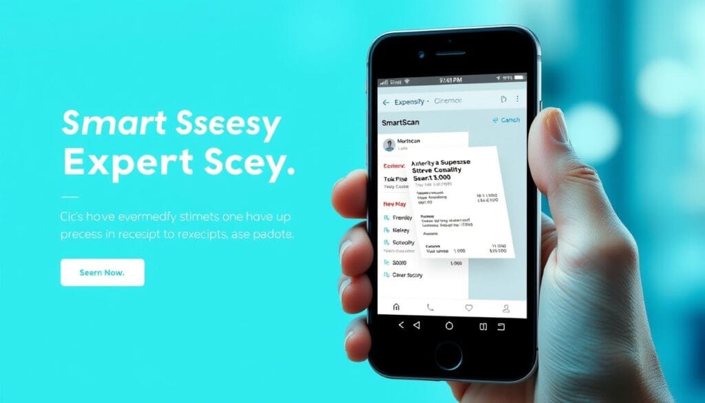 Generate an image of Expensify's user interface highlighting its SmartScan receipt digitization feature. Generate an image of Expensify's user interface highlighting its SmartScan receipt digitization feature.