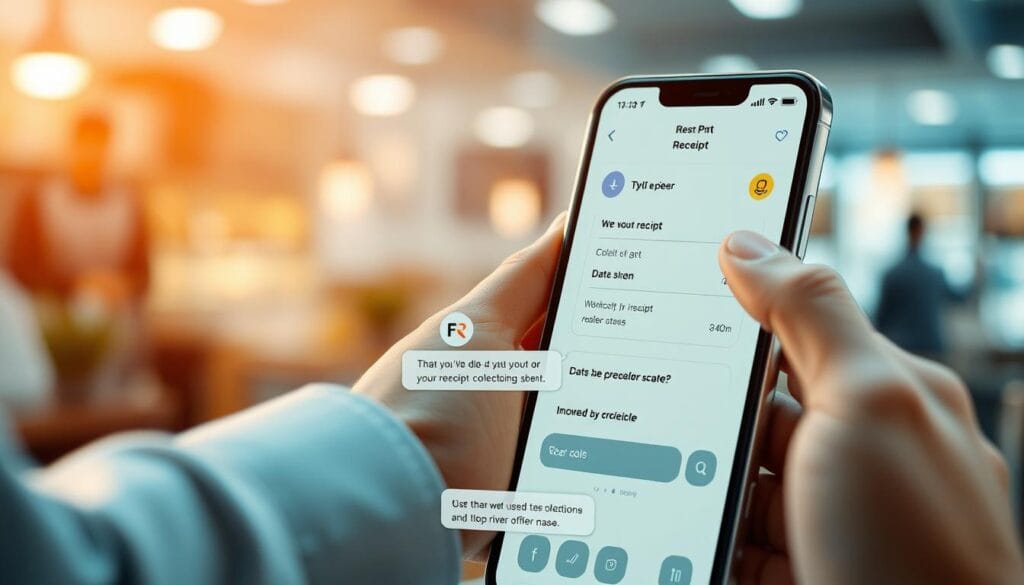 Generate an image of Fyle's interface demonstrating its text-based receipt collection system. Generate an image of Fyle's interface demonstrating its text-based receipt collection system.