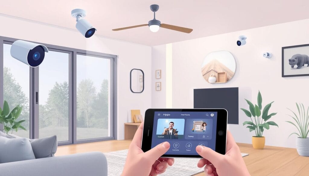 Generate an image of Hippo Insurance's smart home monitoring system. Generate an image of Hippo Insurance's smart home monitoring system.