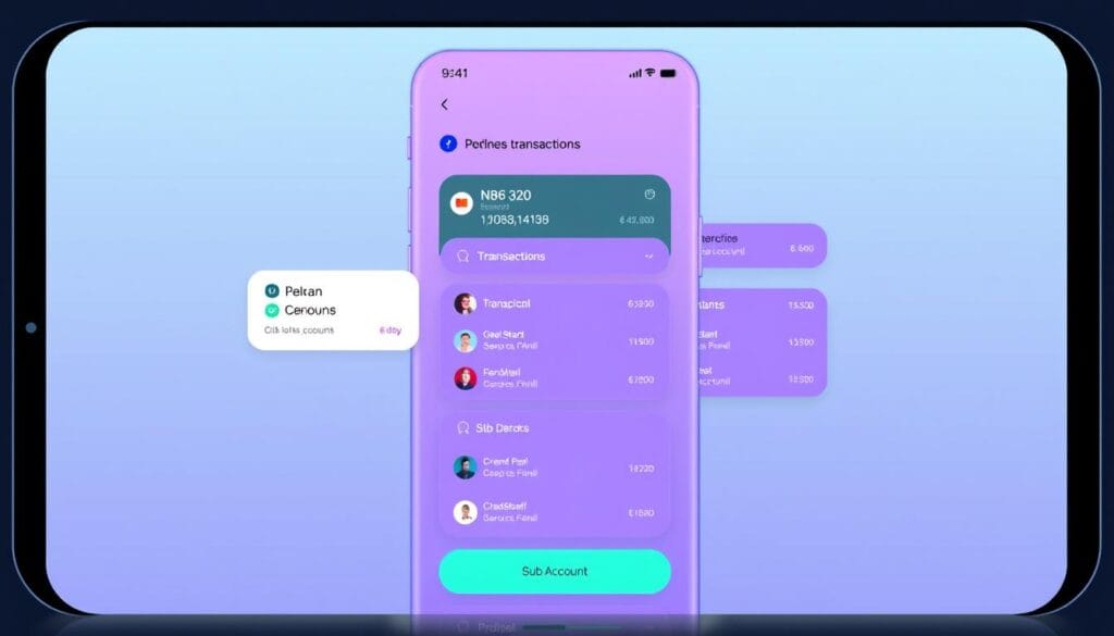 Generate an image of N26's business banking app showing real-time transaction notifications and sub-account structures.