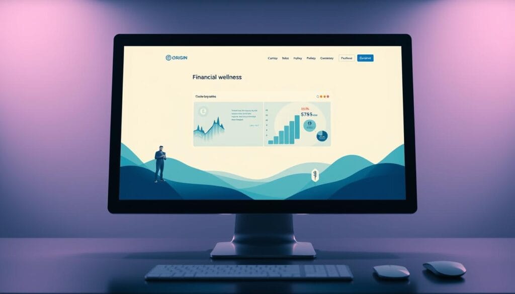 Generate an image of Origin's financial wellness platform on a desktop computer. Generate an image of Origin's financial wellness platform on a desktop computer.