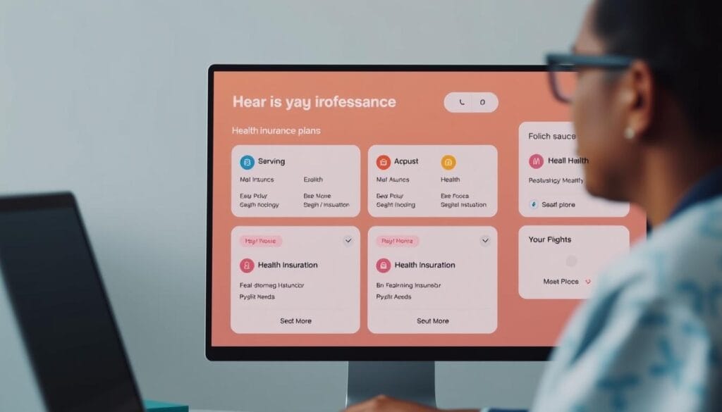 Generate an image of Oscar Health's user interface showing health insurance plan options. Generate an image of Oscar Health's user interface showing health insurance plan options.