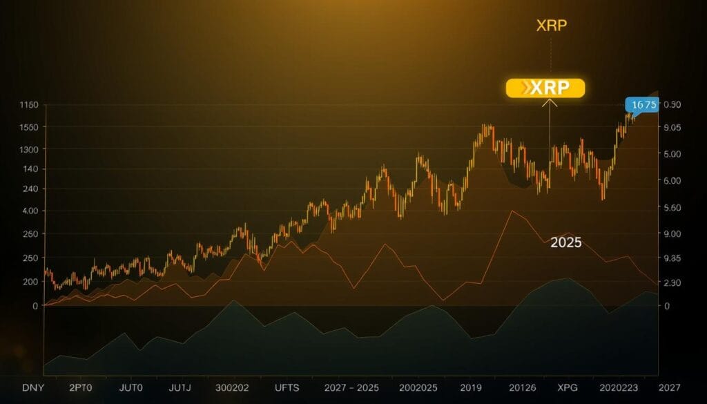 Generate an image of Solana and XRP price charts for 2025