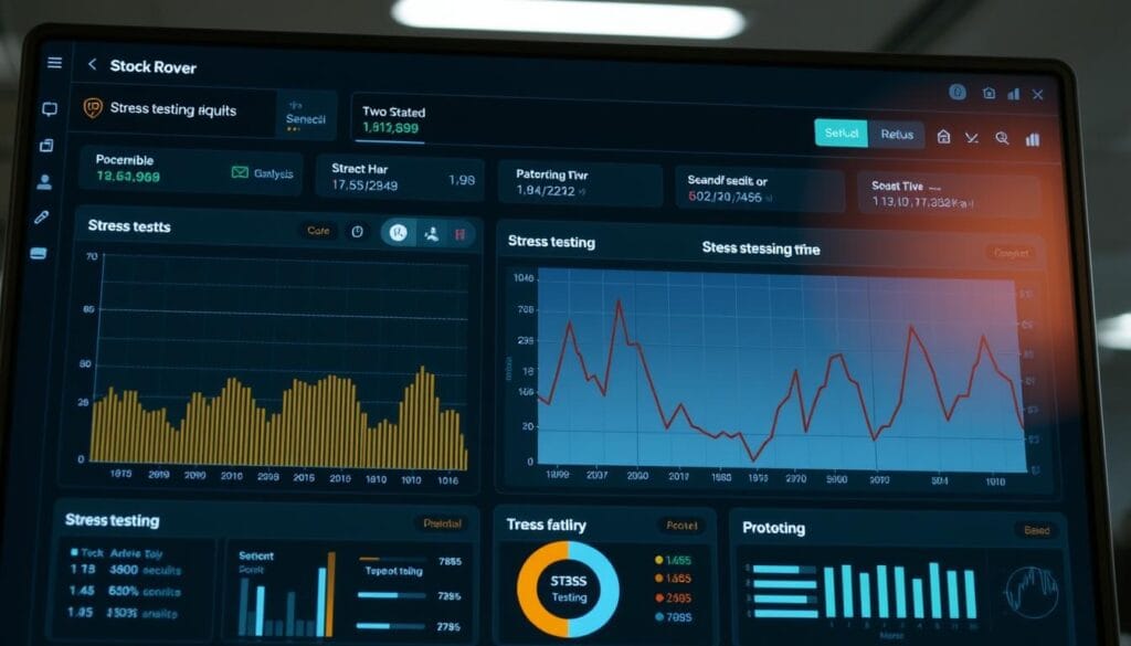 Generate an image of Stock Rover's analysis dashboard showing stress testing results Generate an image of Stock Rover's analysis dashboard showing stress testing results