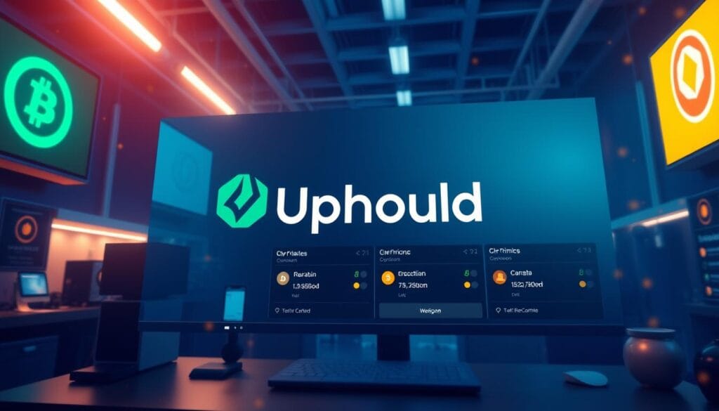 Generate an image of Uphold's platform highlighting its diverse cryptocurrency offerings. Generate an image of Uphold's platform highlighting its diverse cryptocurrency offerings.