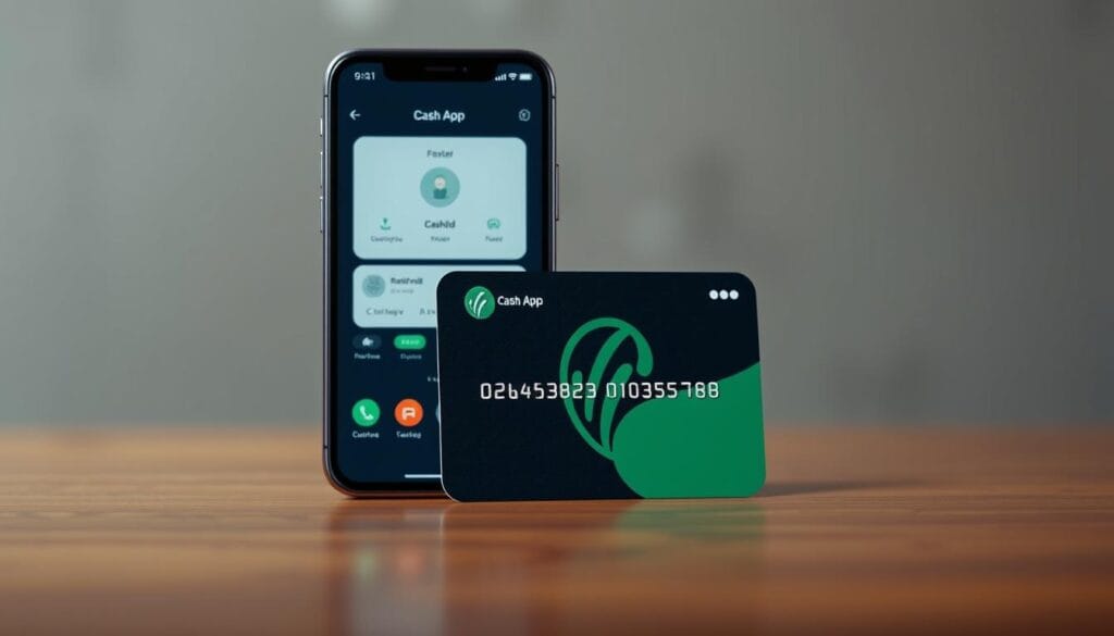 Generate an image of a Cash App card and a smartphone displaying the Cash App interface.