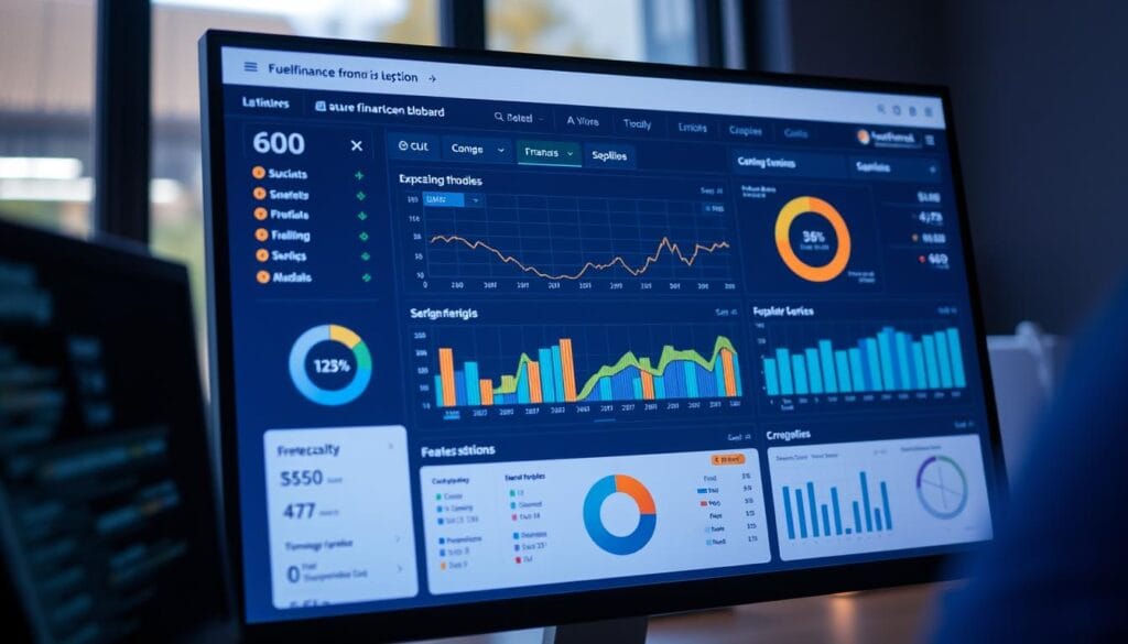 Generate an image of a financial dashboard on a computer screen, highlighting Fuelfinance's AI forecasting models and automated financial statement generation. Generate an image of a financial dashboard on a computer screen, highlighting Fuelfinance's AI forecasting models and automated financial statement generation.