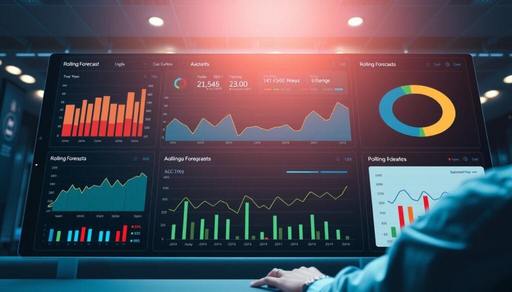 Generate an image of a financial dashboard with rolling forecasts and automated accounting features. Generate an image of a financial dashboard with rolling forecasts and automated accounting features.