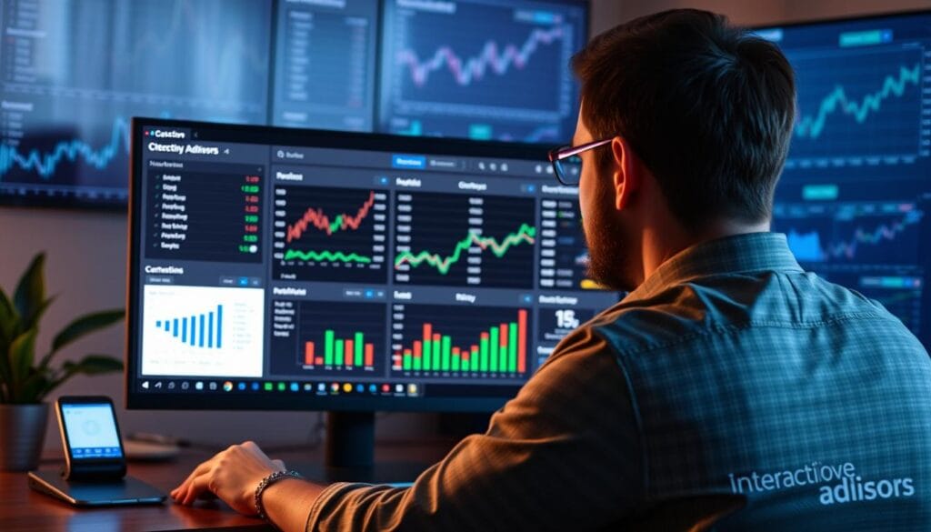 Generate an image of a person customizing their investment portfolio on the Interactive Advisors platform. Generate an image of a person customizing their investment portfolio on the Interactive Advisors platform.