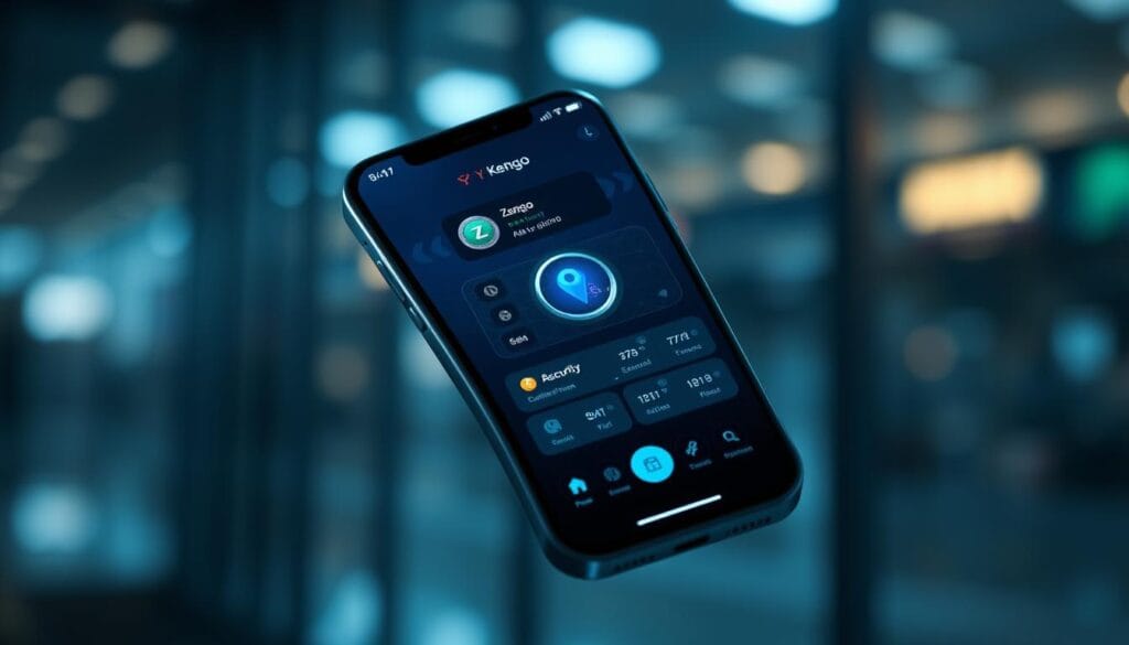 Generate an image of a secure cryptocurrency wallet interface on a smartphone screen, highlighting ZenGo's keyless security feature.