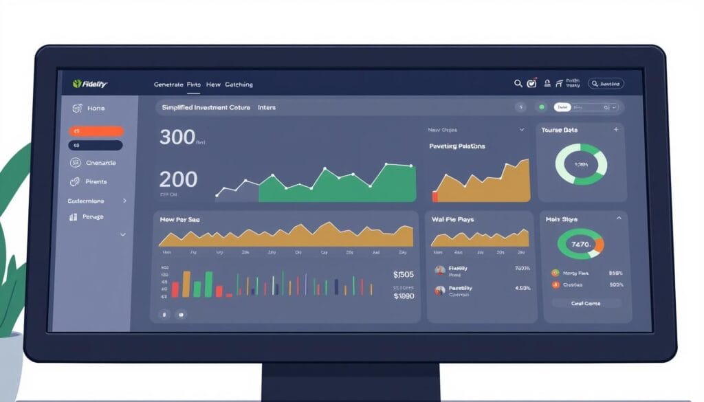 Generate an image of a simplified investment dashboard on a computer screen, highlighting Fidelity Go's user-friendly interface. Generate an image of a simplified investment dashboard on a computer screen, highlighting Fidelity Go's user-friendly interface.