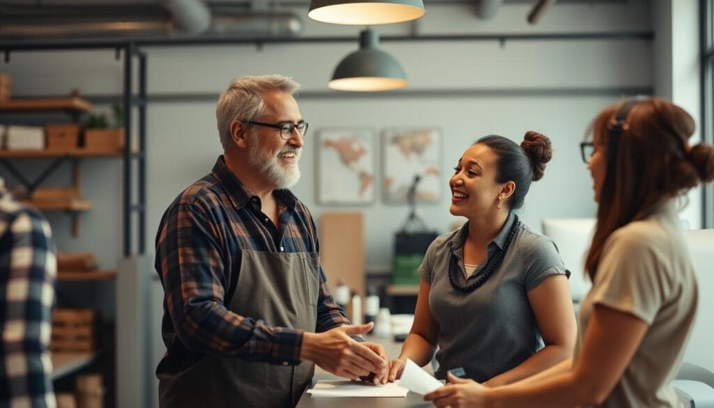 Generate an image of a small business owner benefiting from Pie Insurance's workers' compensation program.