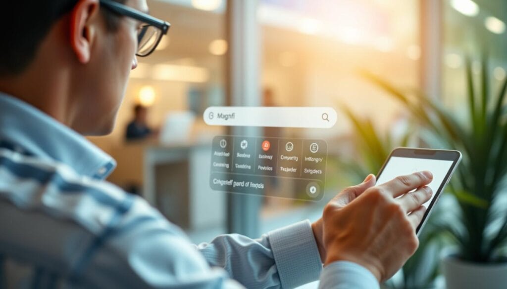 Generate an image of a user interacting with Magnifi's natural language search interface.