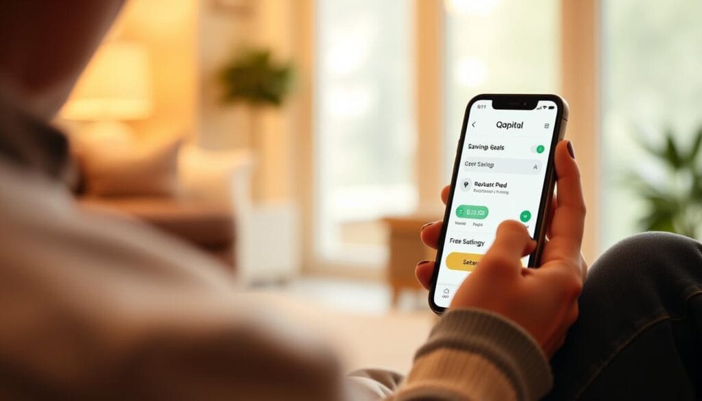 Generate an image of a user setting savings goals on the Qapital app.