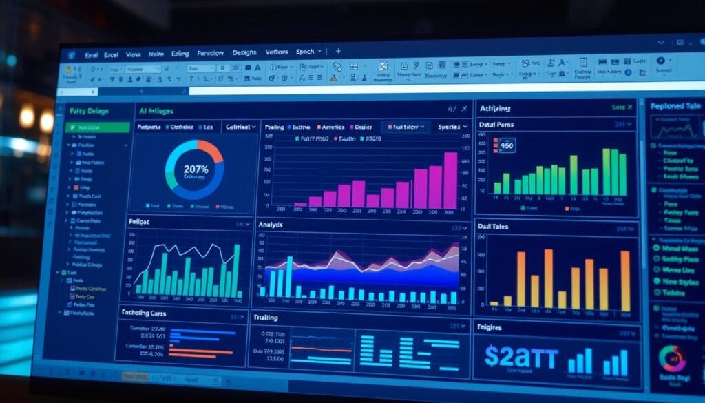 Generate an image of an Excel interface integrated with AI-driven financial planning features. Generate an image of an Excel interface integrated with AI-driven financial planning features.