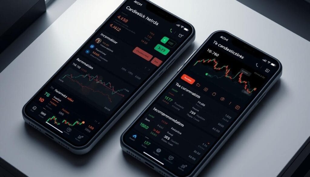 Generate an image of the Candlestick app interface showing stock recommendations