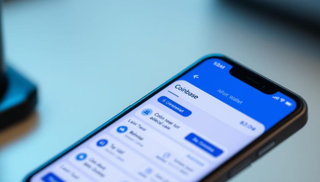 Generate an image of the Coinbase Wallet interface on a mobile device, showcasing its user-friendly design. Generate an image of the Coinbase Wallet interface on a mobile device, showcasing its user-friendly design.