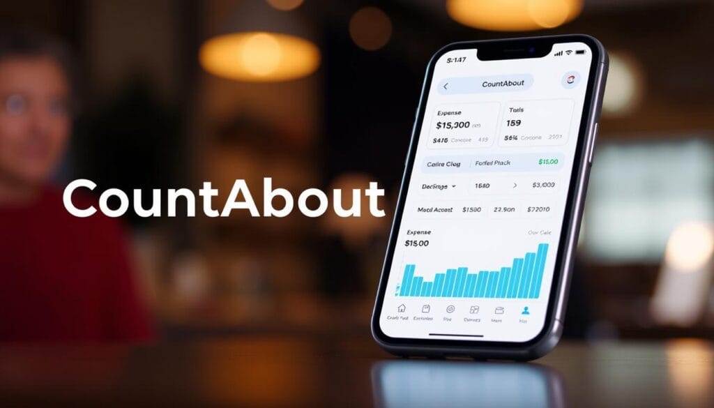 Generate an image of the CountAbout app interface showing expense tracking features.