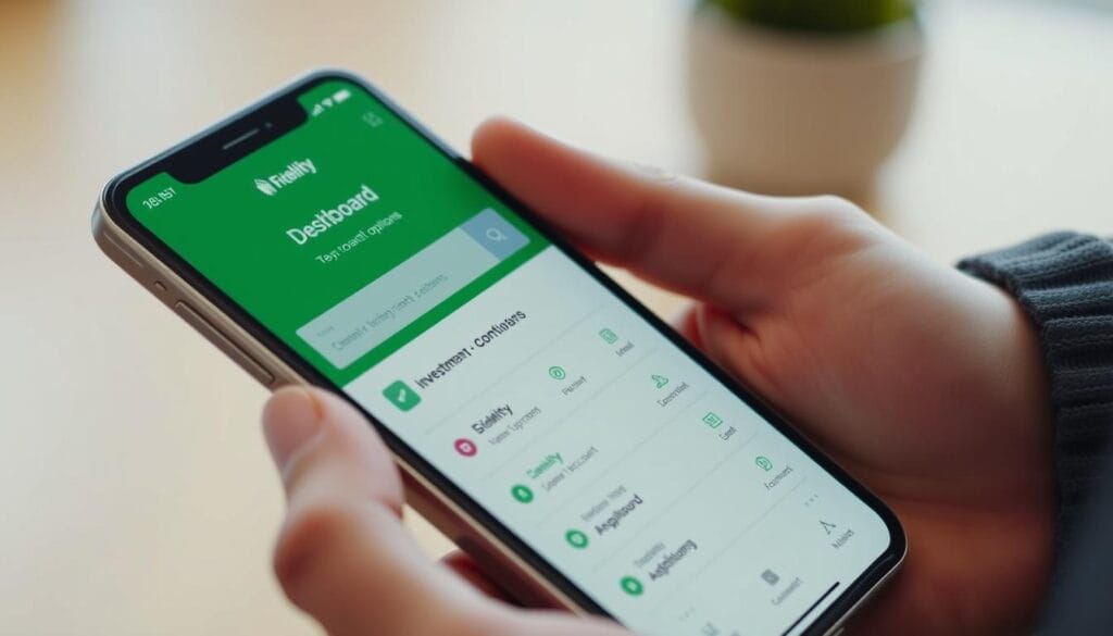 Generate an image of the Fidelity Investments app on a smartphone.