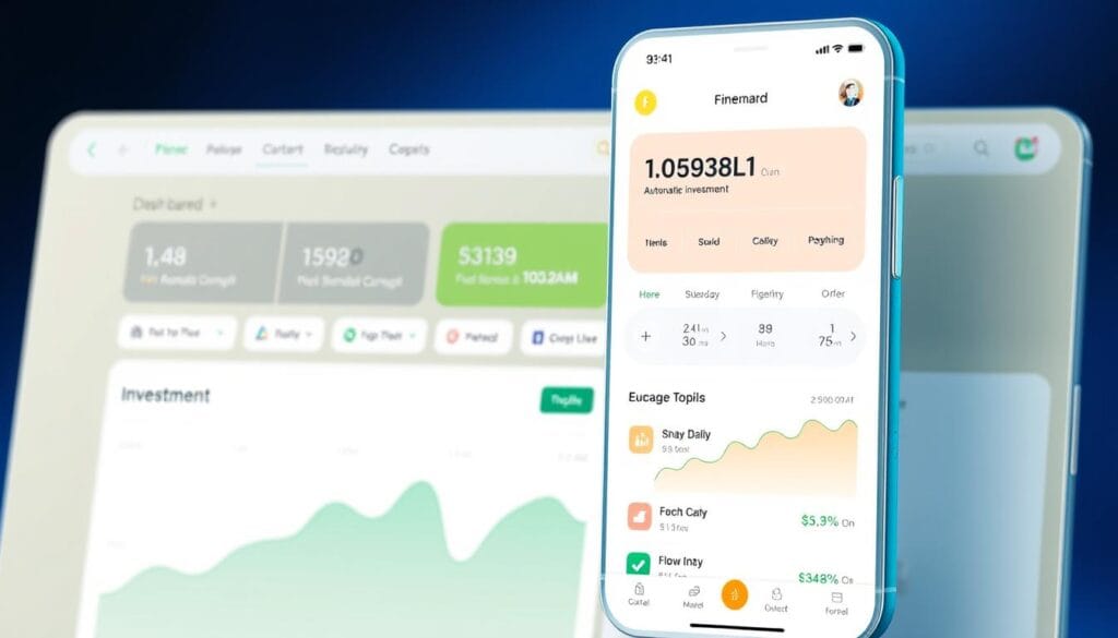 Generate an image of the Finch app dashboard showing the automatic investment feature. Generate an image of the Finch app dashboard showing the automatic investment feature.