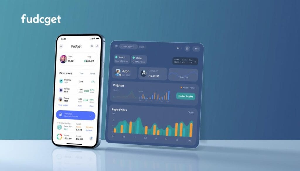 Generate an image of the Fudget app interface showing a simple budgeting dashboard. Generate an image of the Fudget app interface showing a simple budgeting dashboard.