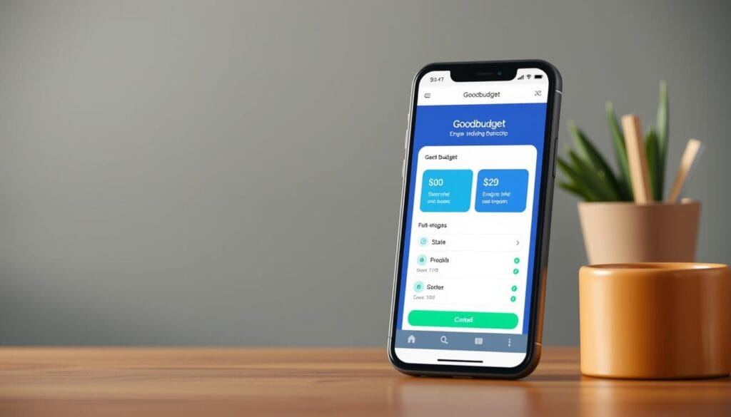 Generate an image of the Goodbudget app interface showing the envelope budgeting system. Generate an image of the Goodbudget app interface showing the envelope budgeting system.