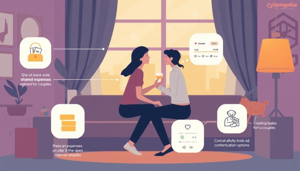 Generate an image of the Honeydue app interface showing its features for couples. Generate an image of the Honeydue app interface showing its features for couples.