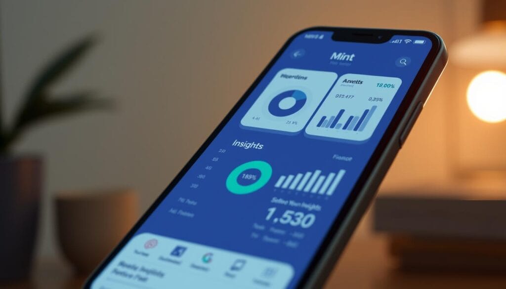 Generate an image of the Mint app interface showing AI-driven financial insights.