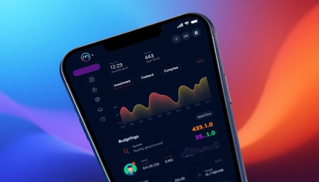 Generate an image of the Monarch Money app's interface, showing a user's financial dashboard with investment tracking and budgeting features.