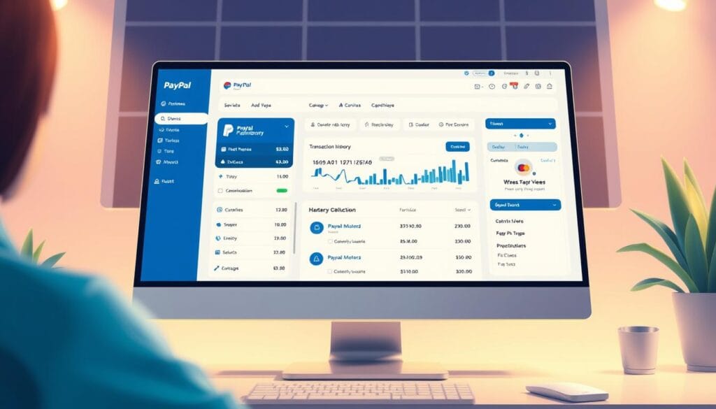 Generate an image of the PayPal dashboard on a computer screen. Generate an image of the PayPal dashboard on a computer screen.