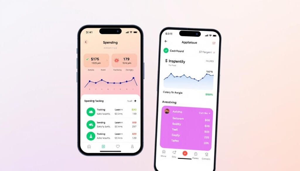 Generate an image of the PocketGuard app interface showing automated spending tracking and investment planning features.