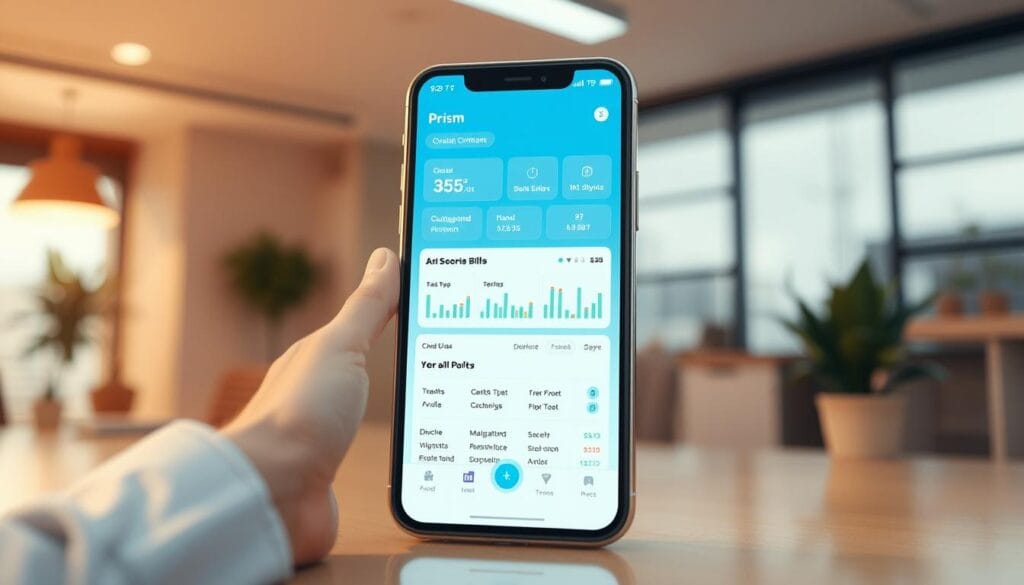 Generate an image of the Prism app interface showing bill management features. Generate an image of the Prism app interface showing bill management features.
